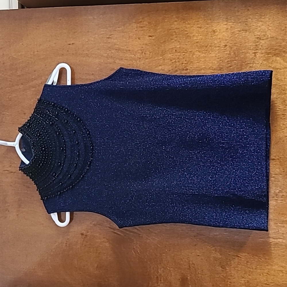 2 for $35 - Grace Women’s Size Large Blue Knit Sleeveless Top with Black Beads